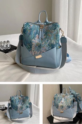 Bonluo Modrý dámský batoh/taška přes rameno se vzorem z imitace kůže Velikost 32*25*14 cm