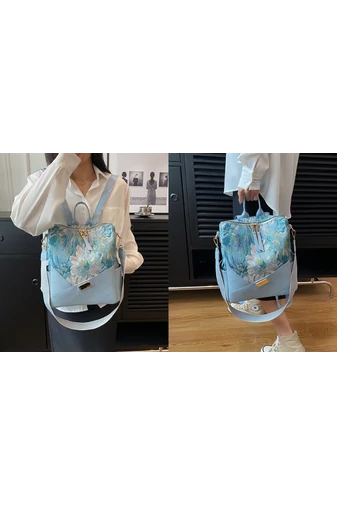 Bonluo Modrý dámský batoh/taška přes rameno se vzorem z imitace kůže Velikost 32*25*14 cm