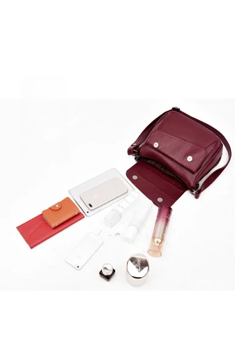 Vínová Crossbody kabelka z ekologické kůže Velikost 21*25*12cm