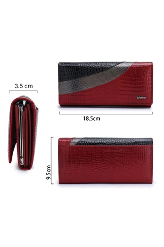 Dámská červená peněženka Bonluo s černým a kovovým vzorem z lakované kůže Velikost 9,5*18,5*3,5cm