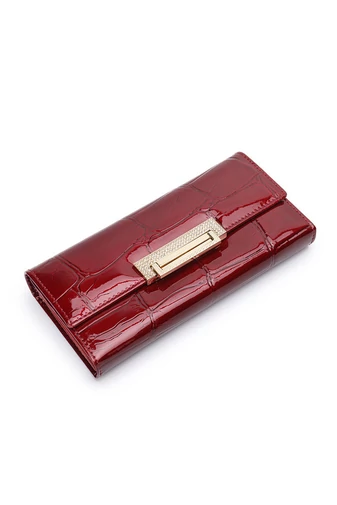 Dámská červená peněženka Bonluo z pravé lakované kůže s roztažitelným designem Velikost 9*18,5*3,5 cm