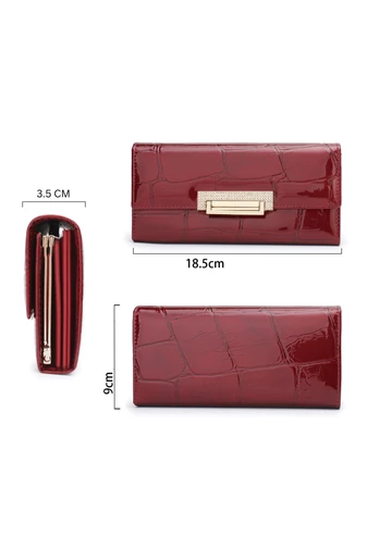Dámská červená peněženka Bonluo z pravé lakované kůže s roztažitelným designem Velikost 9*18,5*3,5 cm