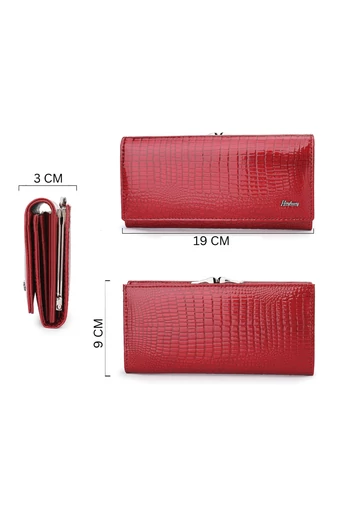 Červená Dámská peněženka Bonluo z lakované přírodní kůže s krokodýlím vzorem Velikost 9*19*3cm