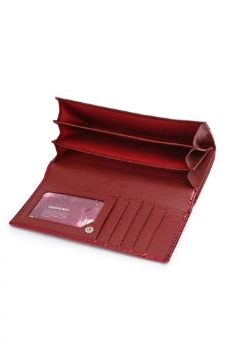 Červená Dámská peněženka Bonluo z lakované přírodní kůže s krokodýlím vzorem Velikost 9*19*3cm