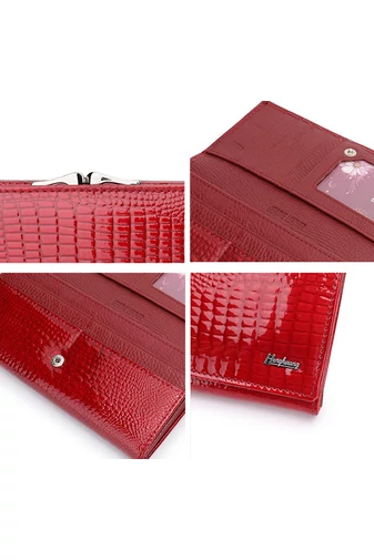 Červená Dámská peněženka Bonluo z lakované přírodní kůže s krokodýlím vzorem Velikost 9*19*3cm