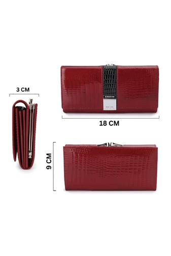 Červená elegantní dámská peněženka Bonluo z přírodní kůže s krokodýlím vzorem Velikost 9*18*3cm