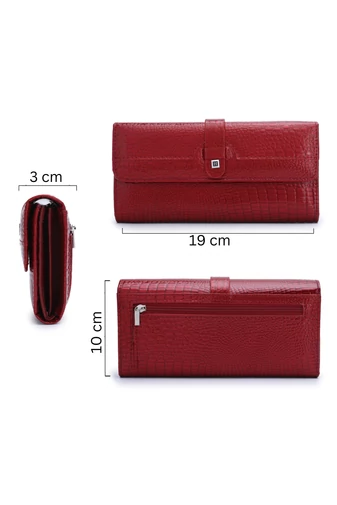 Červená Dámská peněženka Bonluo z přírodní kůže s krokodýlím vzorem Velikost 10*19*3cm