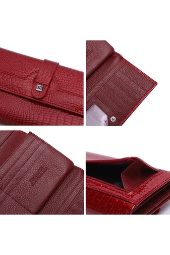 Červená Dámská peněženka Bonluo z přírodní kůže s krokodýlím vzorem Velikost 10*19*3cm