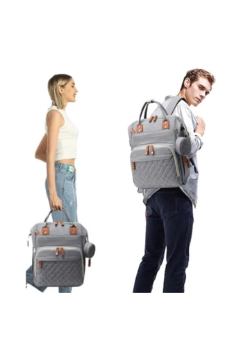 Šedý multifunkční batoh pro maminky Bonluo polyester s USB prostorem (40*29*15cm)