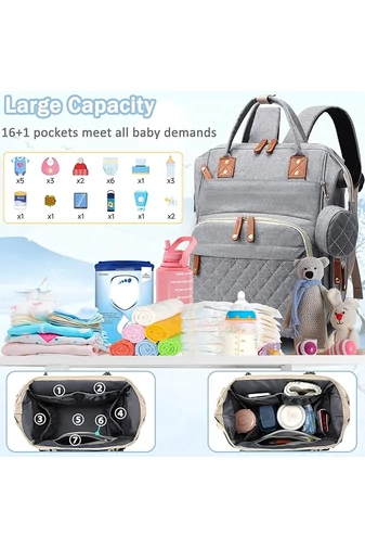 Šedý multifunkční batoh pro maminky Bonluo polyester s USB prostorem (40*29*15cm)
