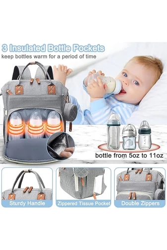 Šedý multifunkční batoh pro maminky Bonluo polyester s USB prostorem (40*29*15cm)