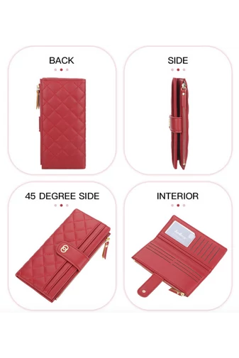 Elegantní červená dámská peněženka Bonluo z imitace kůže s RFID ochranou a více přihrádkami Velikost 19*10*2cm