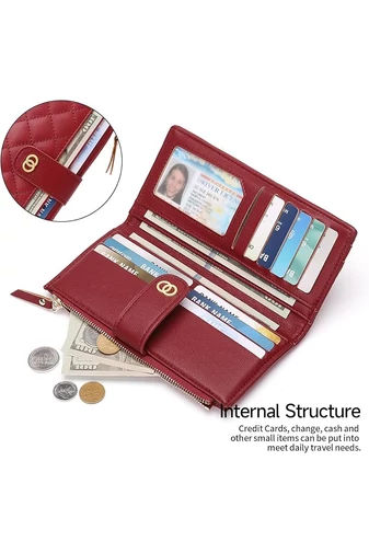 Elegantní červená dámská peněženka Bonluo z imitace kůže s RFID ochranou a více přihrádkami Velikost 19*10*2cm
