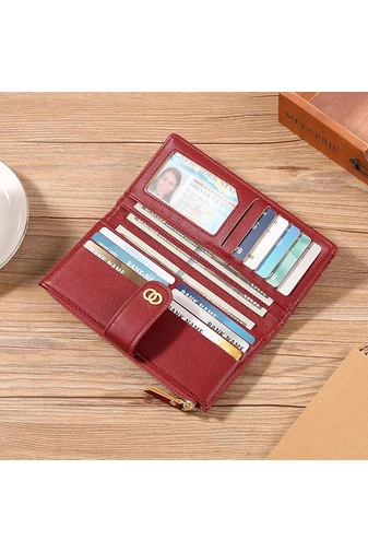 Elegantní červená dámská peněženka Bonluo z imitace kůže s RFID ochranou a více přihrádkami Velikost 19*10*2cm