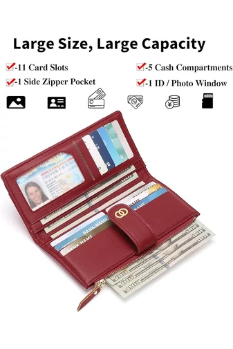 Elegantní červená dámská peněženka Bonluo z imitace kůže s RFID ochranou a více přihrádkami Velikost 19*10*2cm