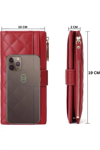 Elegantní červená dámská peněženka Bonluo z imitace kůže s RFID ochranou a více přihrádkami Velikost 19*10*2cm