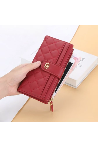 Elegantní červená dámská peněženka Bonluo z imitace kůže s RFID ochranou a více přihrádkami Velikost 19*10*2cm
