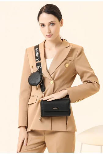 Černá Crossbody kabelka/peněženka 2v1 Bonluo z imitace kůže připojenou mini peněženkou velikost 11*19*7cm
