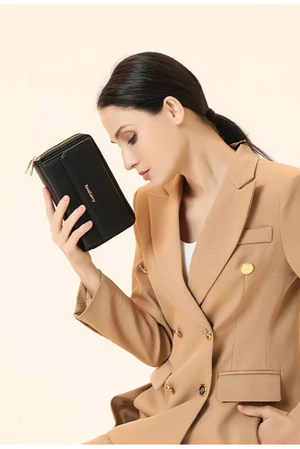 Černá Crossbody kabelka/peněženka 2v1 Bonluo z imitace kůže připojenou mini peněženkou velikost 11*19*7cm