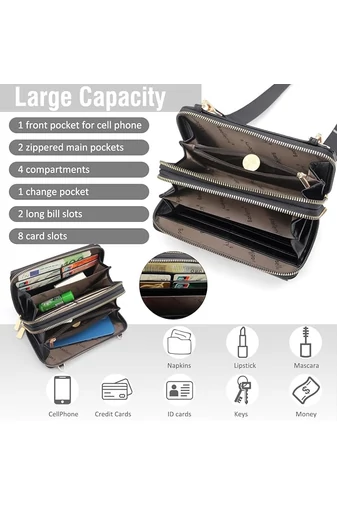 Černá Crossbody kabelka/peněženka 2v1 Bonluo z imitace kůže připojenou mini peněženkou velikost 11*19*7cm