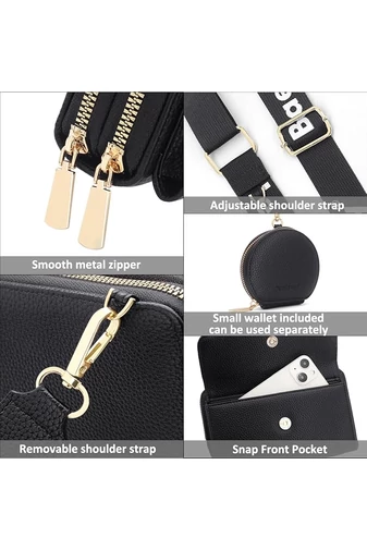 Černá Crossbody kabelka/peněženka 2v1 Bonluo z imitace kůže připojenou mini peněženkou velikost 11*19*7cm