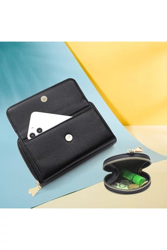 Černá Crossbody kabelka/peněženka 2v1 Bonluo z imitace kůže připojenou mini peněženkou velikost 11*19*7cm