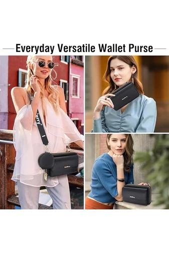Černá Crossbody kabelka/peněženka 2v1 Bonluo z imitace kůže připojenou mini peněženkou velikost 11*19*7cm