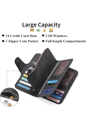Černá Elegantní dámská multifunkční peněženka Bonluo z imitace kůže Velikost 19*11*2,5cm