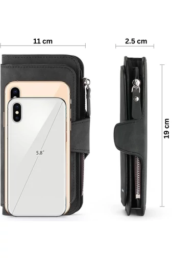 Černá Elegantní dámská multifunkční peněženka Bonluo z imitace kůže Velikost 19*11*2,5cm