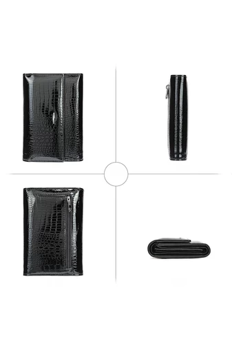 Elegantní černá peněženka bonluo z pravé lakované kůže s kamínkovým vzorem (14*10cm)