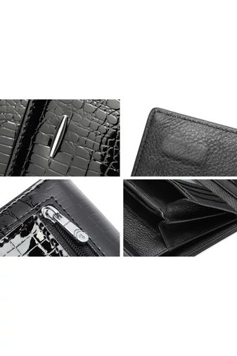 Elegantní černá peněženka bonluo z pravé lakované kůže s kamínkovým vzorem (14*10cm)