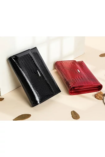 Elegantní černá peněženka bonluo z pravé lakované kůže s kamínkovým vzorem (14*10cm)