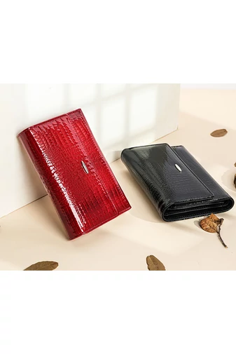 Elegantní černá peněženka bonluo z pravé lakované kůže s kamínkovým vzorem (14*10cm)