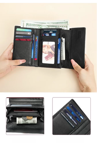 Elegantní černá peněženka bonluo z pravé lakované kůže s kamínkovým vzorem (14*10cm)