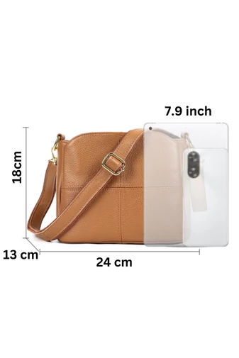 Hnědá crossbody kabelka Bonluo z přírodní kůže Velikost (18*24*13cm)