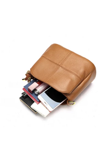Hnědá crossbody kabelka Bonluo z přírodní kůže Velikost (18*24*13cm)
