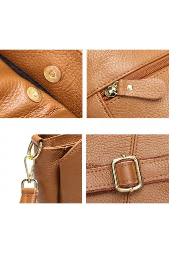 Hnědá crossbody kabelka Bonluo z přírodní kůže Velikost (18*24*13cm)