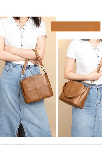 Hnědá crossbody kabelka Bonluo z přírodní kůže Velikost (18*24*13cm)