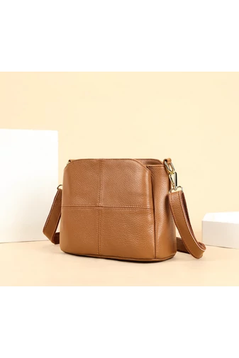 Hnědá crossbody kabelka Bonluo z přírodní kůže Velikost (18*24*13cm)