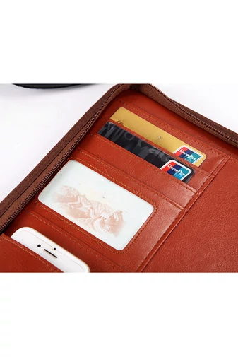 Hnědý organizér Bonluo z imitace kůže s více kapsami a vestavěnou kalkulačkou velikosti (33*25cm)