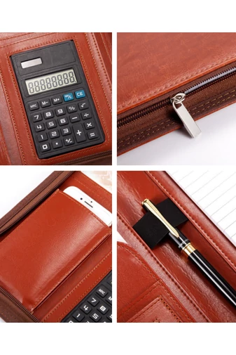 Hnědý organizér Bonluo z imitace kůže s více kapsami a vestavěnou kalkulačkou velikosti (33*25cm)
