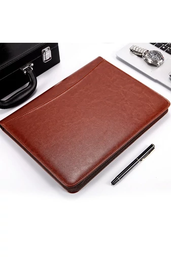 Hnědý organizér Bonluo z imitace kůže s více kapsami a vestavěnou kalkulačkou velikosti (33*25cm)
