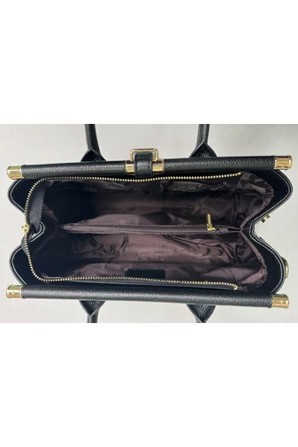 Elegantní černá taška z přírodní kůže Bonluo se zlatými detaily Velikost (22*32,5*14 cm)