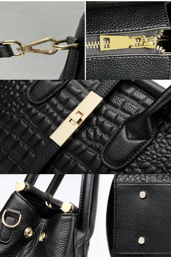 Elegantní černá taška z přírodní kůže Bonluo se zlatými detaily Velikost (22*32,5*14 cm)
