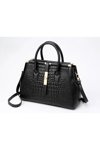 Elegantní černá taška z přírodní kůže Bonluo se zlatými detaily Velikost (22*32,5*14 cm)