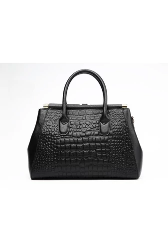 Elegantní černá taška z přírodní kůže Bonluo se zlatými detaily Velikost (22*32,5*14 cm)