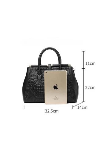 Elegantní černá taška z přírodní kůže Bonluo se zlatými detaily Velikost (22*32,5*14 cm)