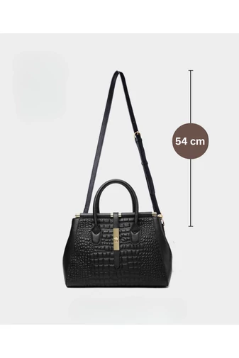 Elegantní černá taška z přírodní kůže Bonluo se zlatými detaily Velikost (22*32,5*14 cm)