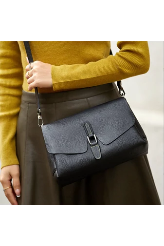 Elegantní černá kabelka z přírodní kůže Bonluo s nastavitelnou velikostí popruhu (16,5x26,5x9,8 cm)