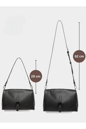 Elegantní černá kabelka z přírodní kůže Bonluo s nastavitelnou velikostí popruhu (16,5x26,5x9,8 cm)